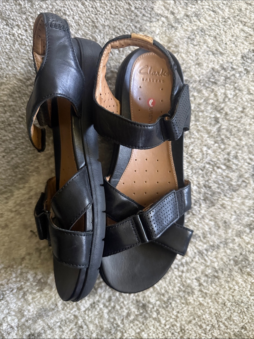 Clarks Black Leather Adjustable Strap Women's Sandals